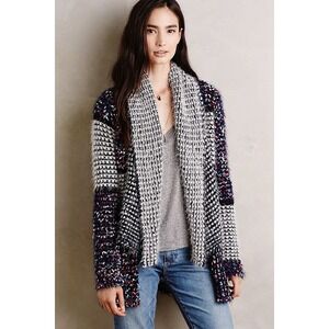 Anthropologie LA FEE VERTE Shawled Confetti Cardigan Sz XS Mixed Knit Blue Pink